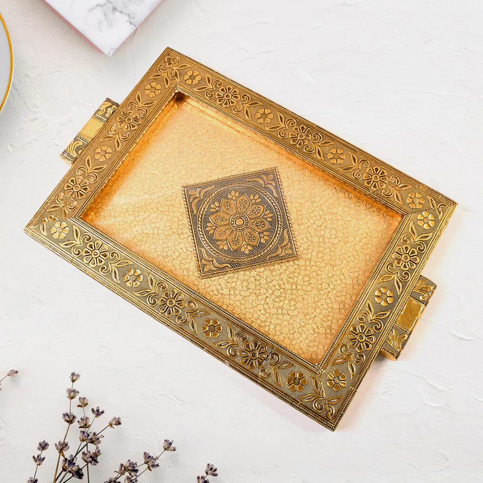Rajwadi Antique Decorative Tray – 40×26 cm