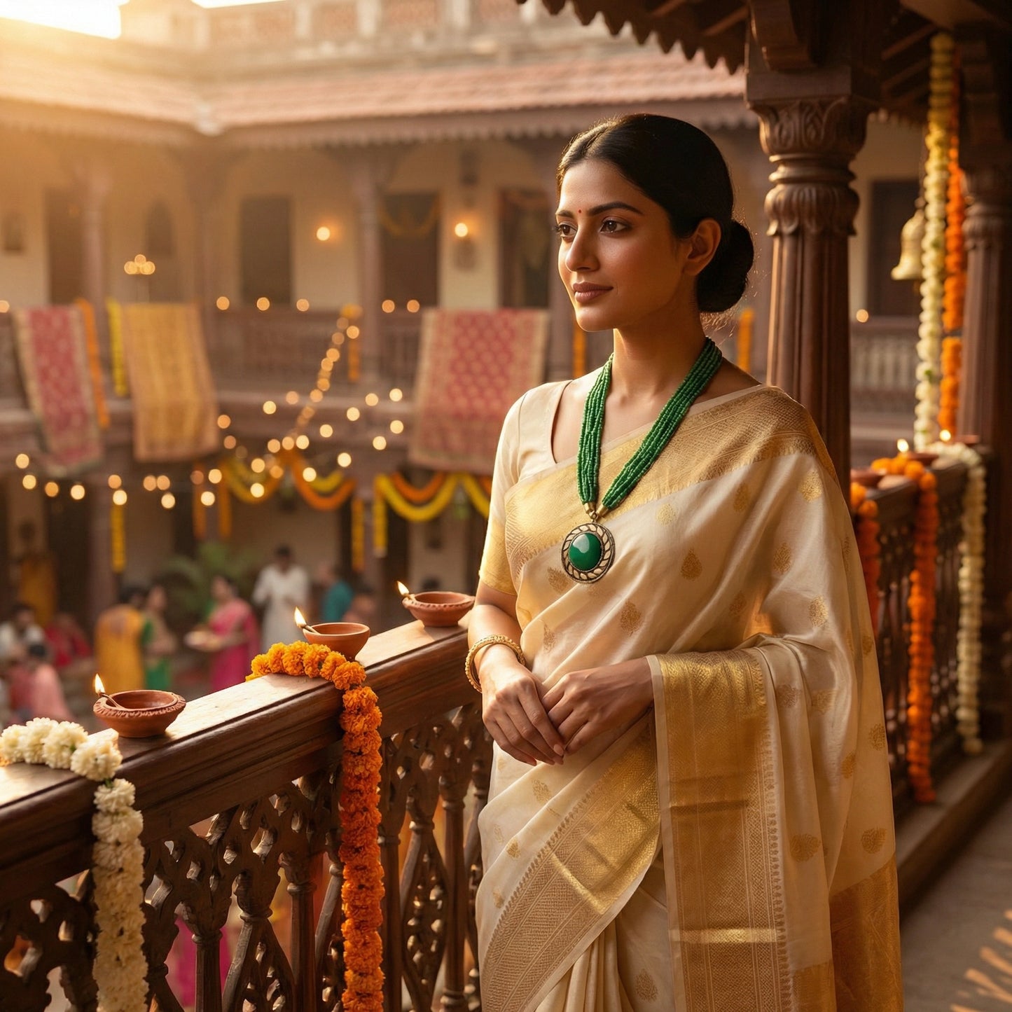 Oxidised Green Beaded Necklace