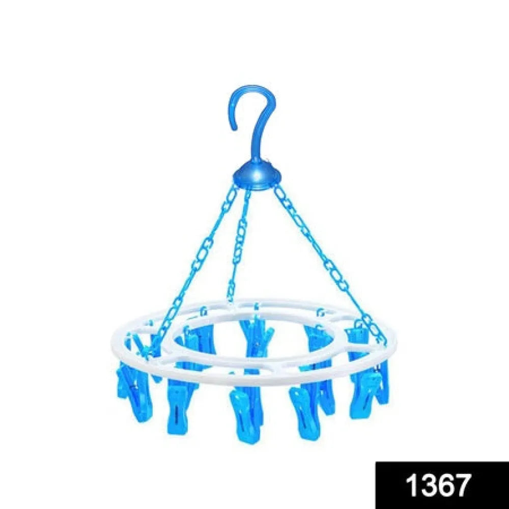 1367 plastic round cloth drying stand hanger with 24 clips (multicolour) - home improvement