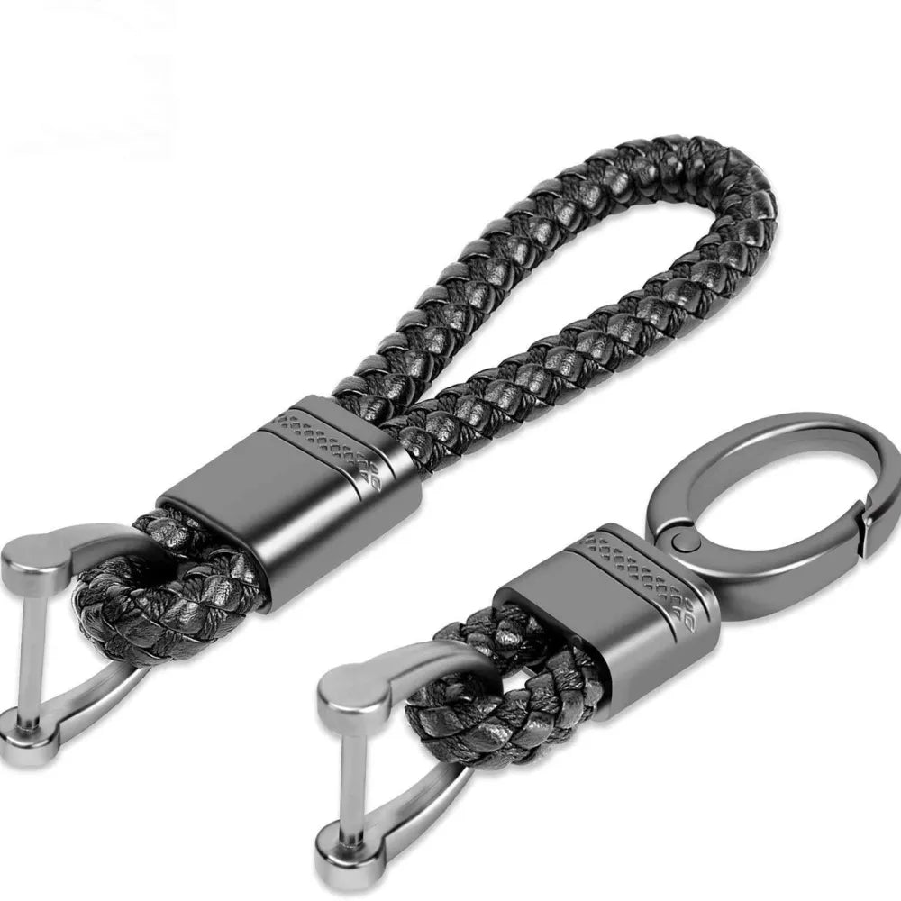 2 pack genuine leather keychain with zinc alloy buckle keyring (black)