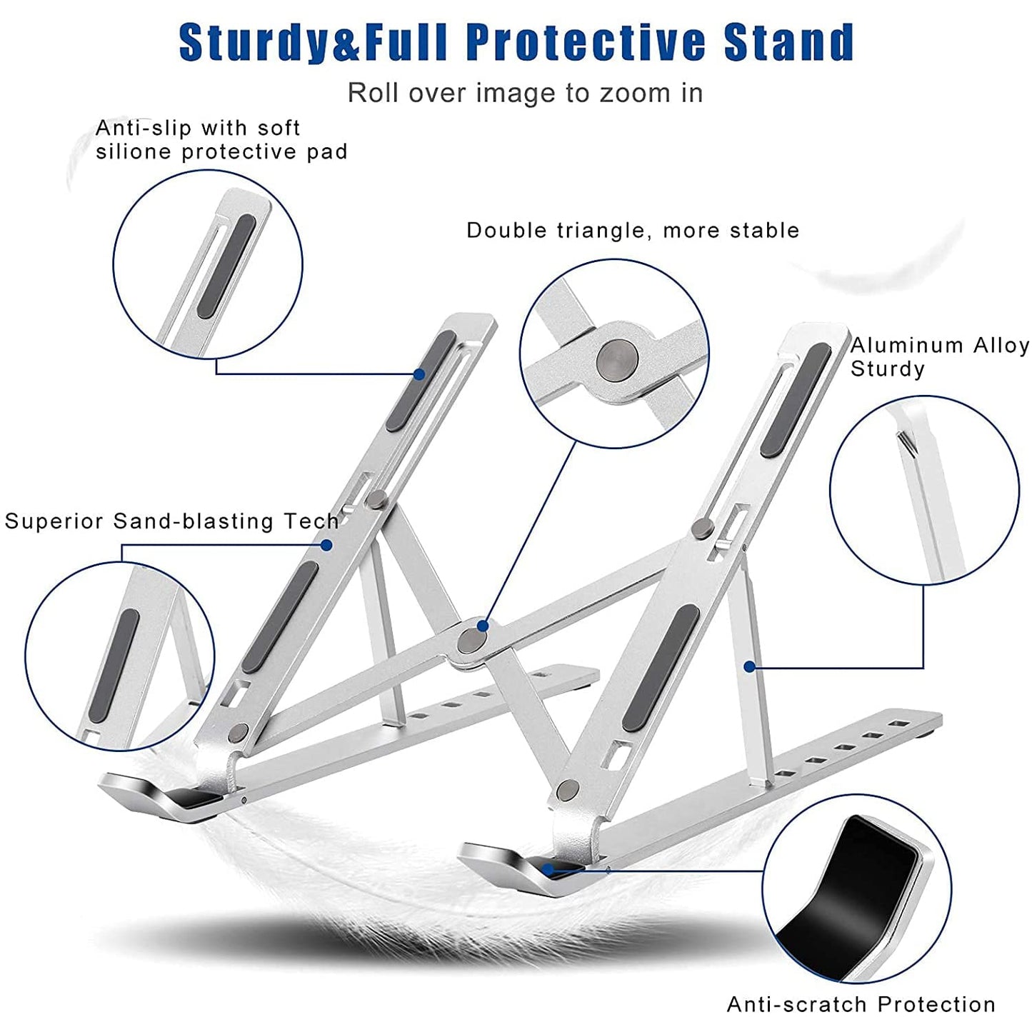 12874 Laptop Stand For Desk Metal Portable Laptop Stand With 6 Adjustable Angles Laptop Riser Phone And Tablet Stand Compatible For All Laptop