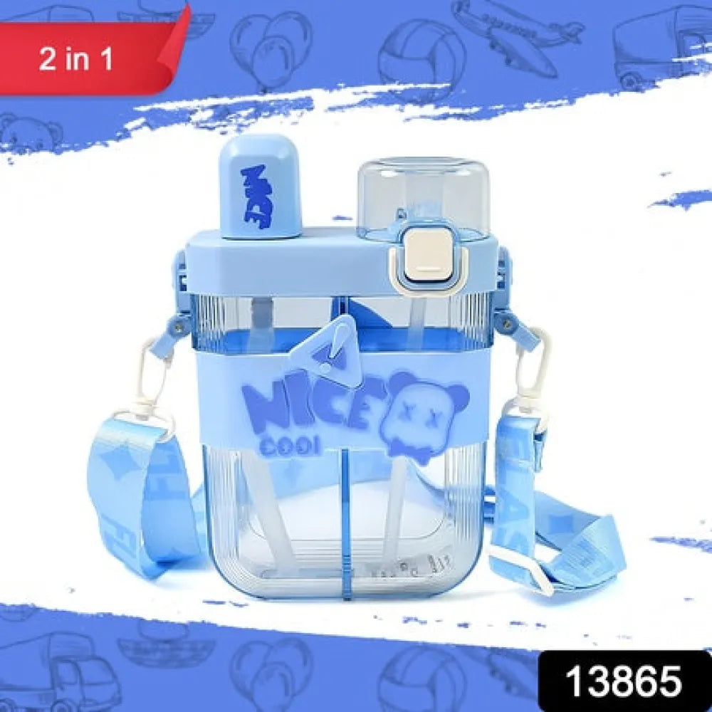2in1 dual compartment water bottle with straw and adjustable shoulder straps (1 pc multi color) - home & kitchen