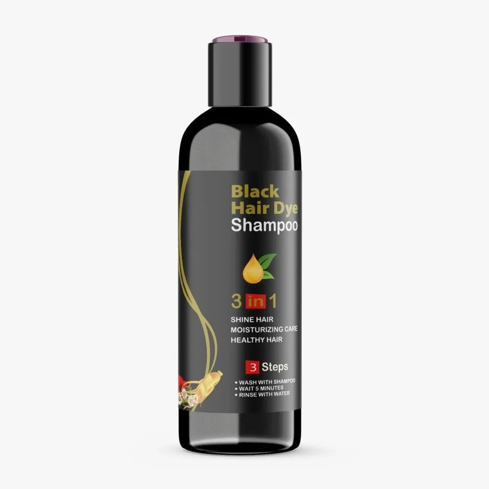 Black hair dye shampoo bottle.
