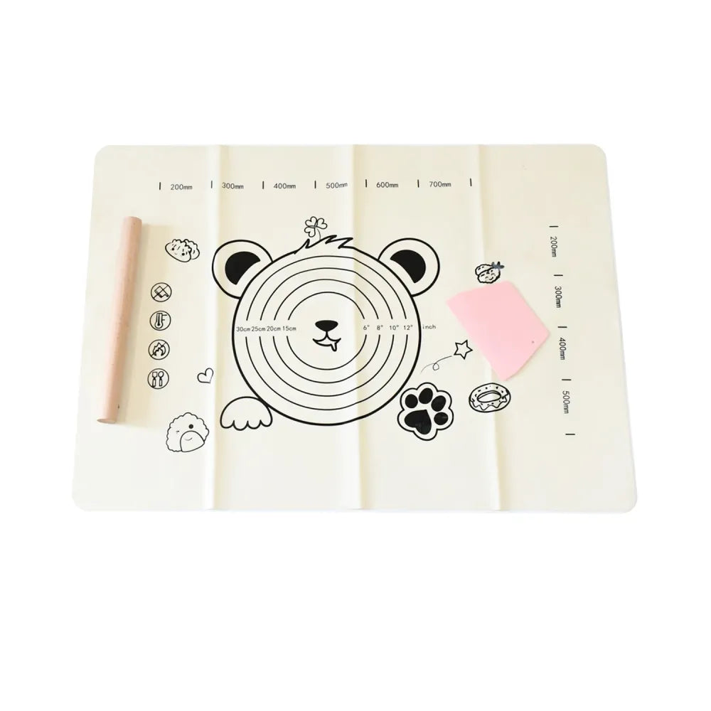 3 in 1 low silicone baking mat with wooden belan cake scraper (3 pcs set 7050 cm) - kitchen tool