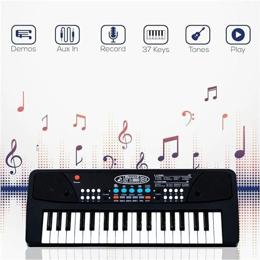 37 keys piano keyboard toy with microphone usb power cable & sound recording function analog portable