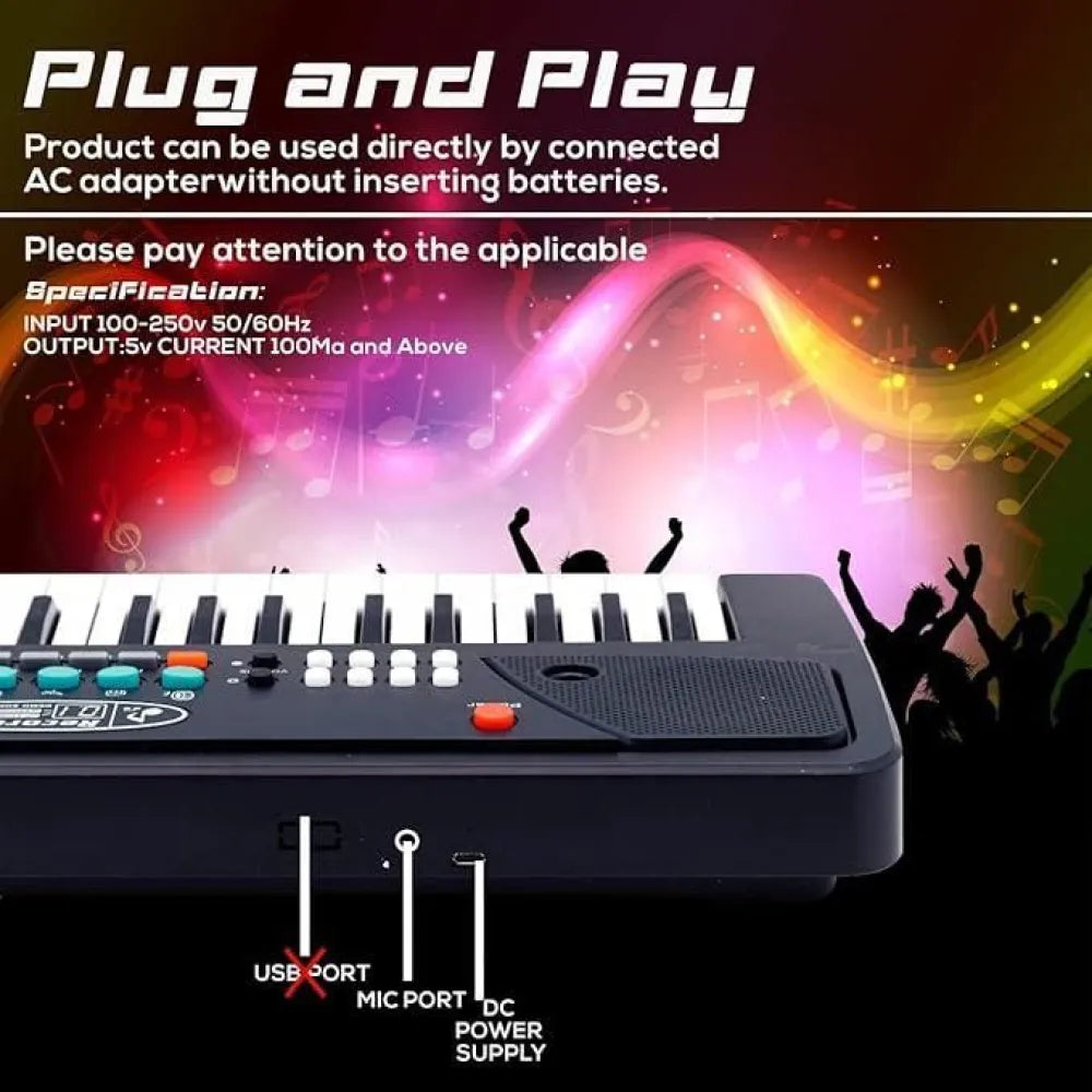 37 keys piano keyboard toy with microphone usb power cable & sound recording function analog portable