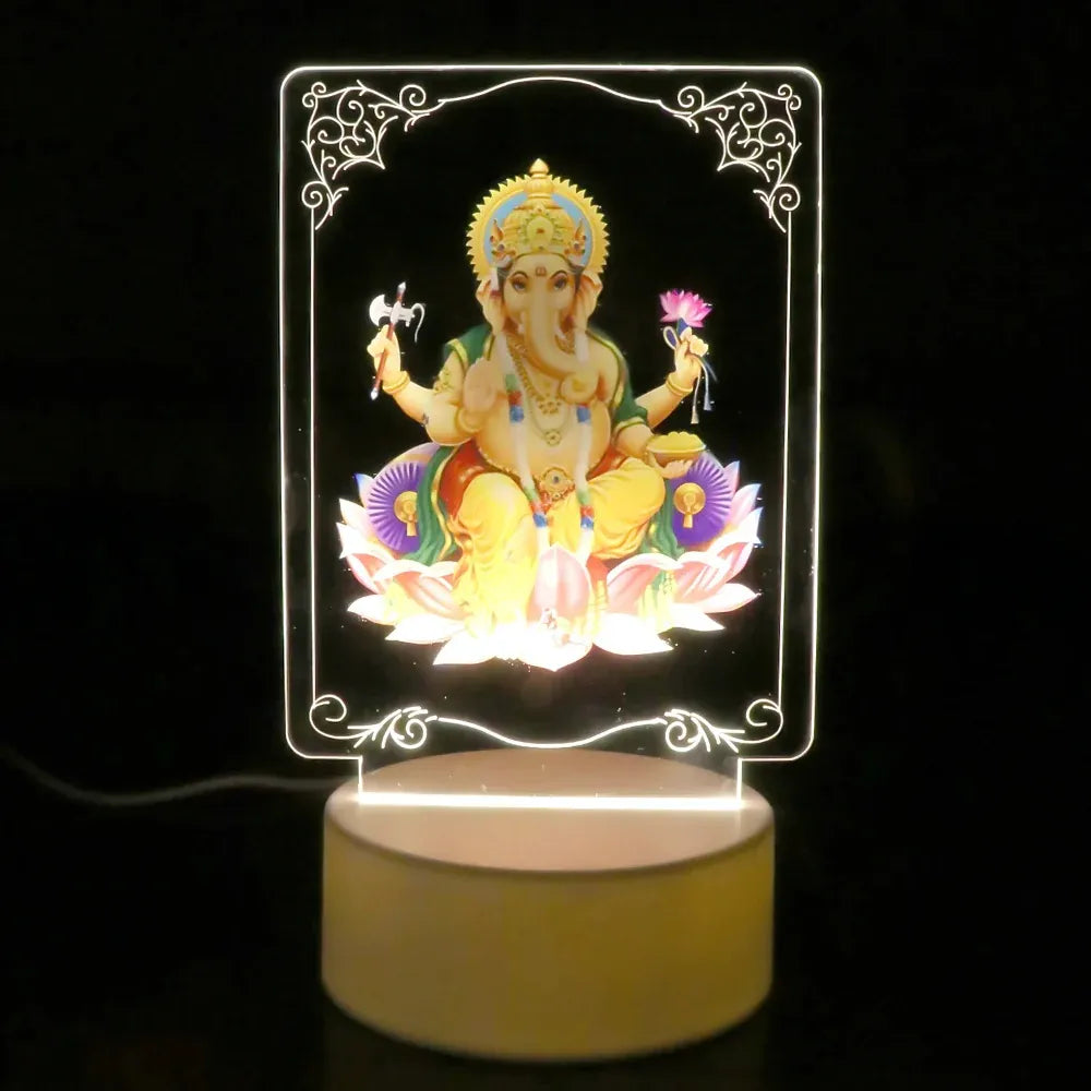 3d lord ganesh led night light - usb powered acrylic desk lamp - home improvement