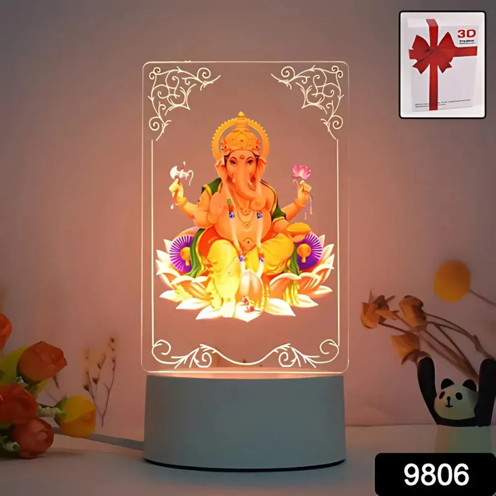3d lord ganesh led night light - usb powered acrylic desk lamp - home improvement