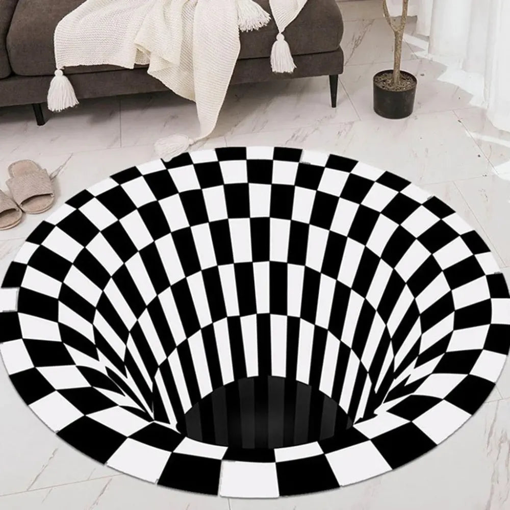 3d round black & white check carpet