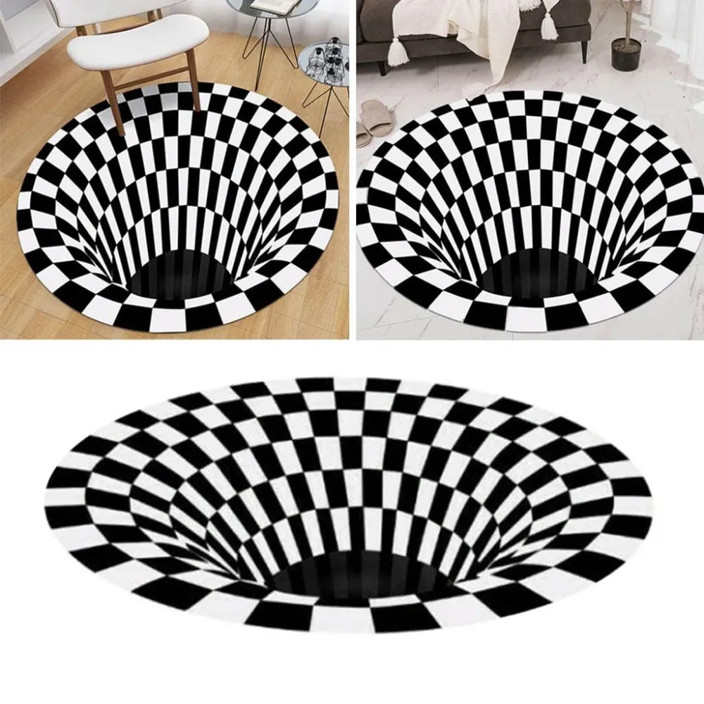 3d round black & white check carpet