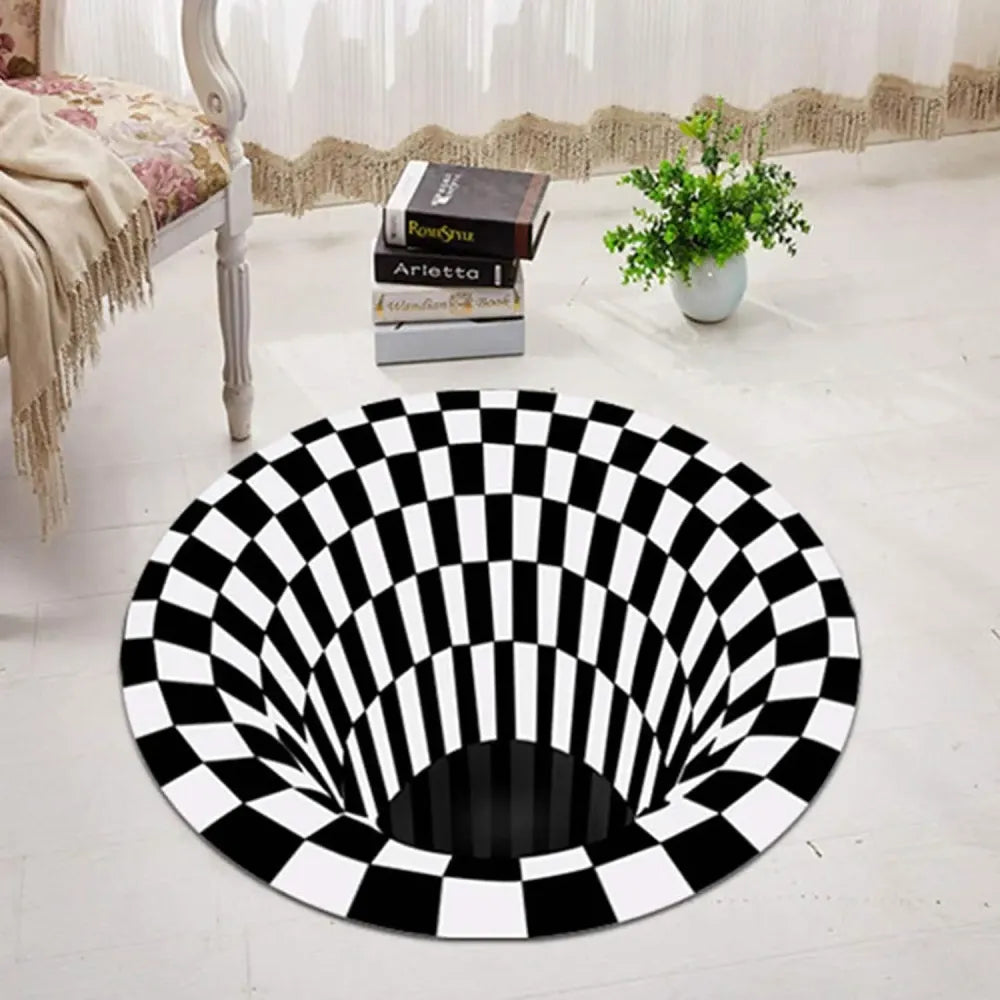 3d round black & white check carpet