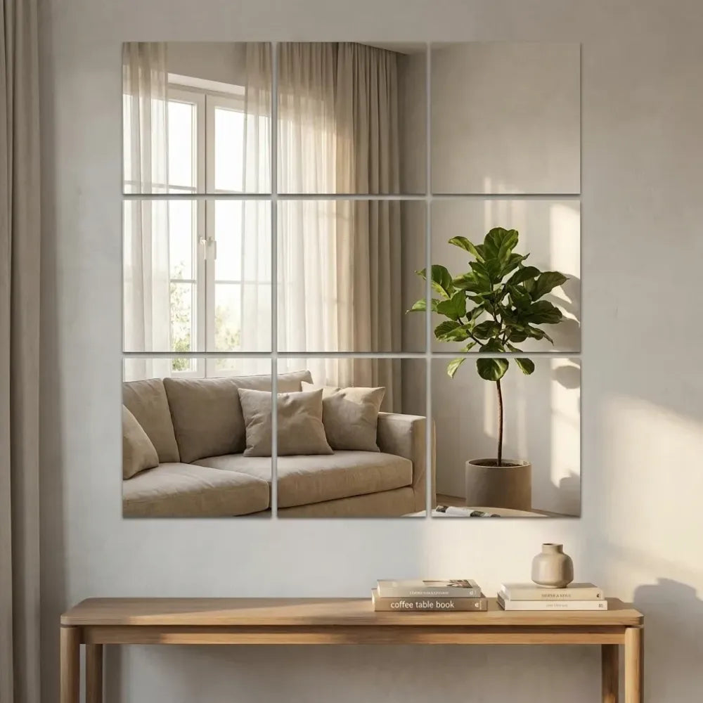 4 big square silver 3d acrylic mirror wall sticker