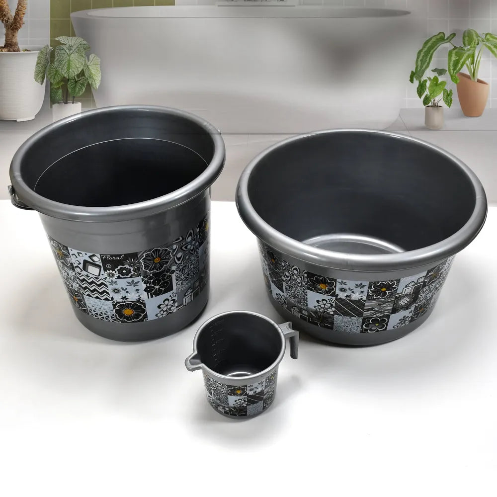 4050 large capacity plastic bathroom set of 7pieces (1pc big tub 1pc bucket1pc dustbin mug soap case dustpan stool)