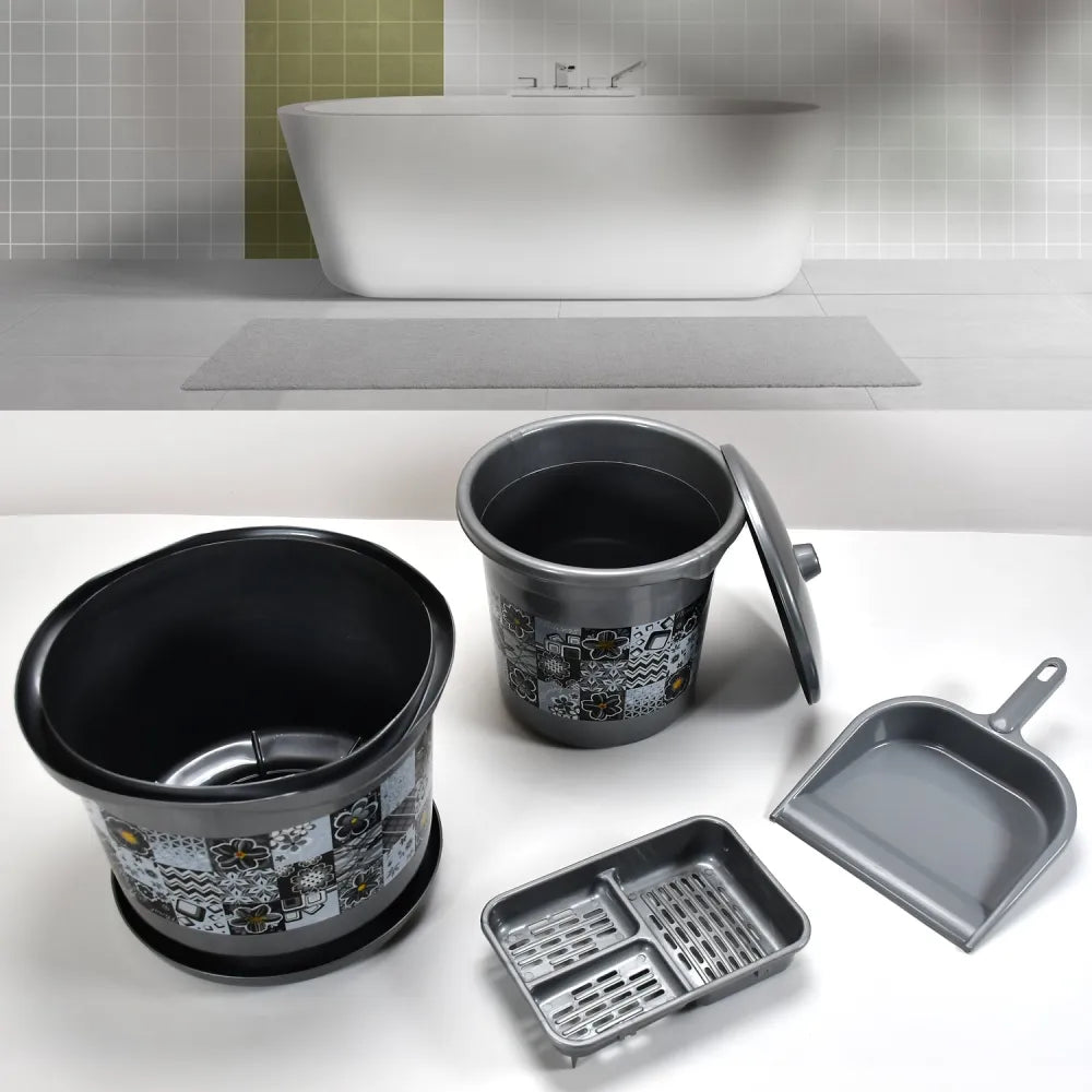 4050 large capacity plastic bathroom set of 7pieces (1pc big tub 1pc bucket1pc dustbin mug soap case dustpan stool)
