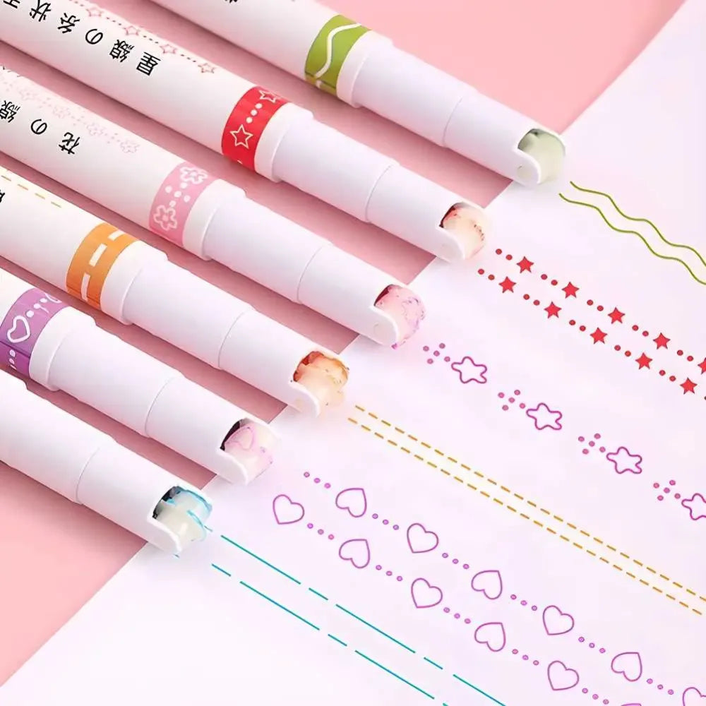 6-piece curve pattern highlighter pen set