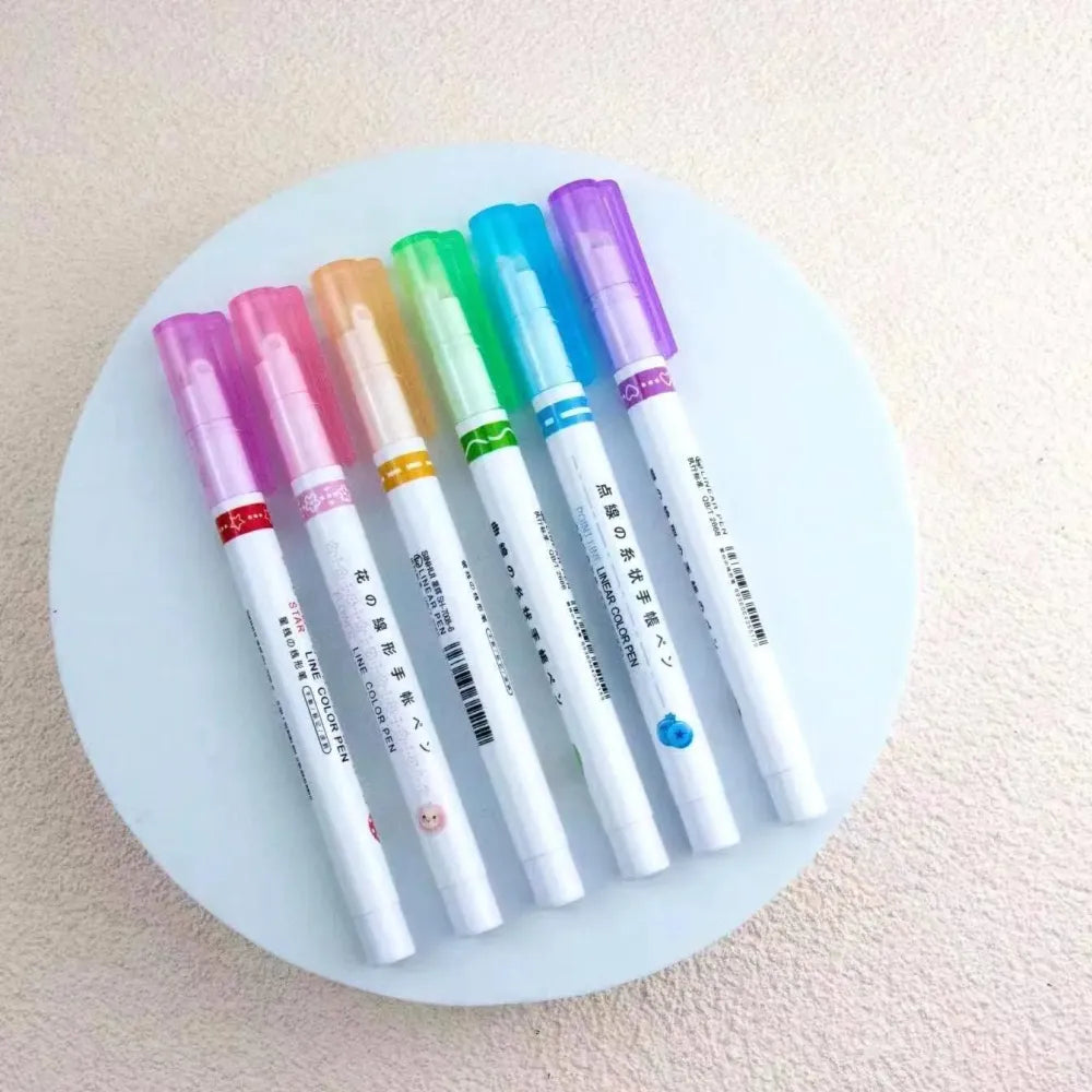 6-piece curve pattern highlighter pen set