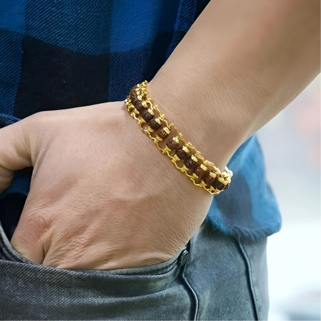 Gold Plated Rudraksha Bracelet for Men