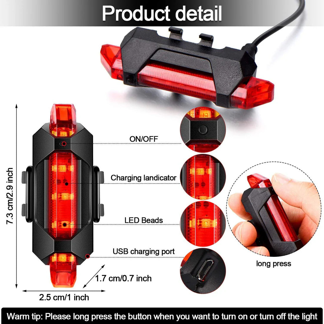 Rechargeable Bike Headlight (Red)