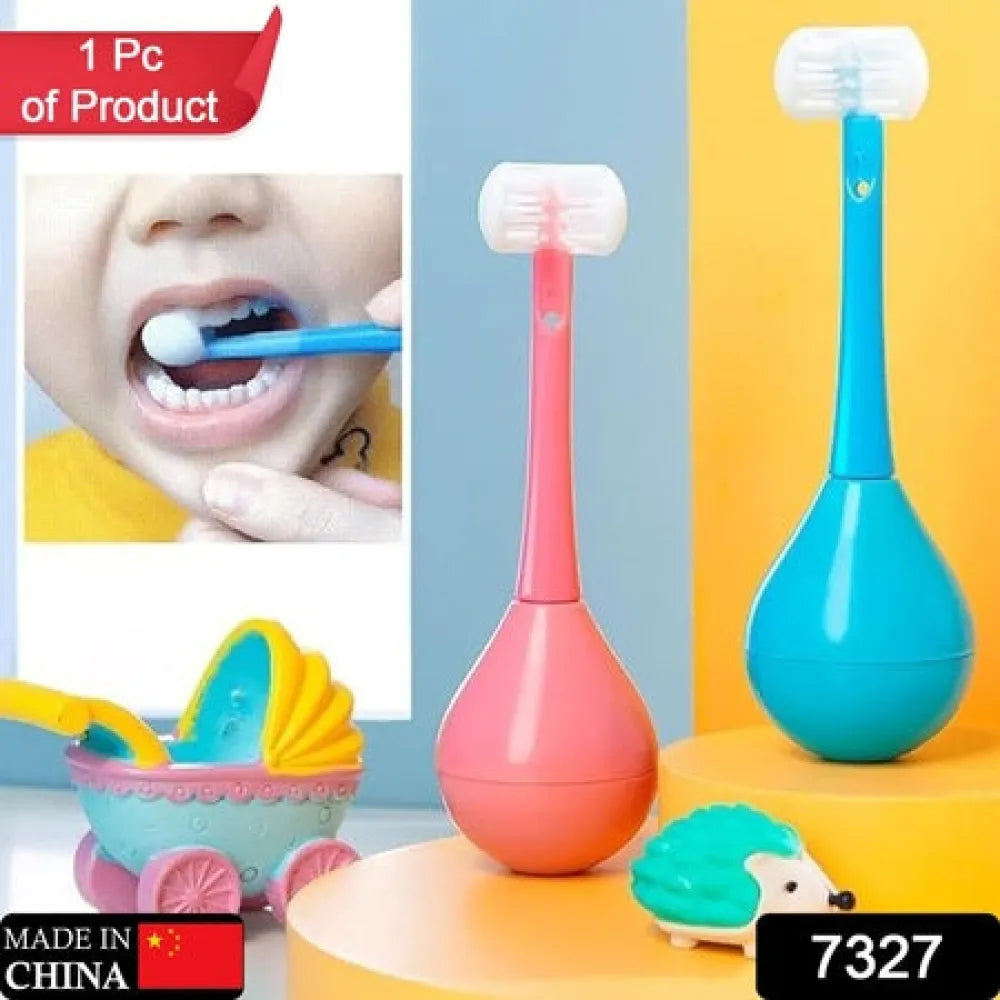 7327 toddler toothbrush - soft bristle - 3-sided training with silicone head inverted cleaning for aged 2-12 childrens