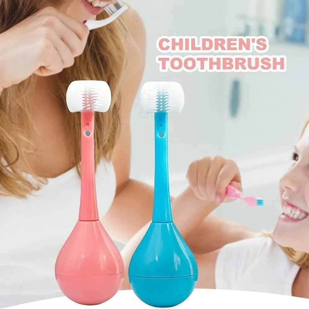 7327 toddler toothbrush - soft bristle - 3-sided training with silicone head inverted cleaning for aged 2-12 childrens