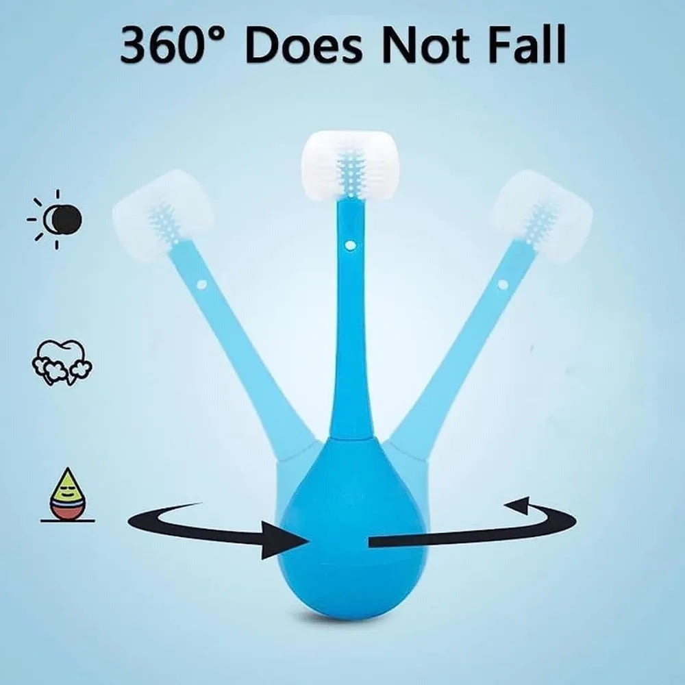 7327 toddler toothbrush - soft bristle - 3-sided training with silicone head inverted cleaning for aged 2-12 childrens