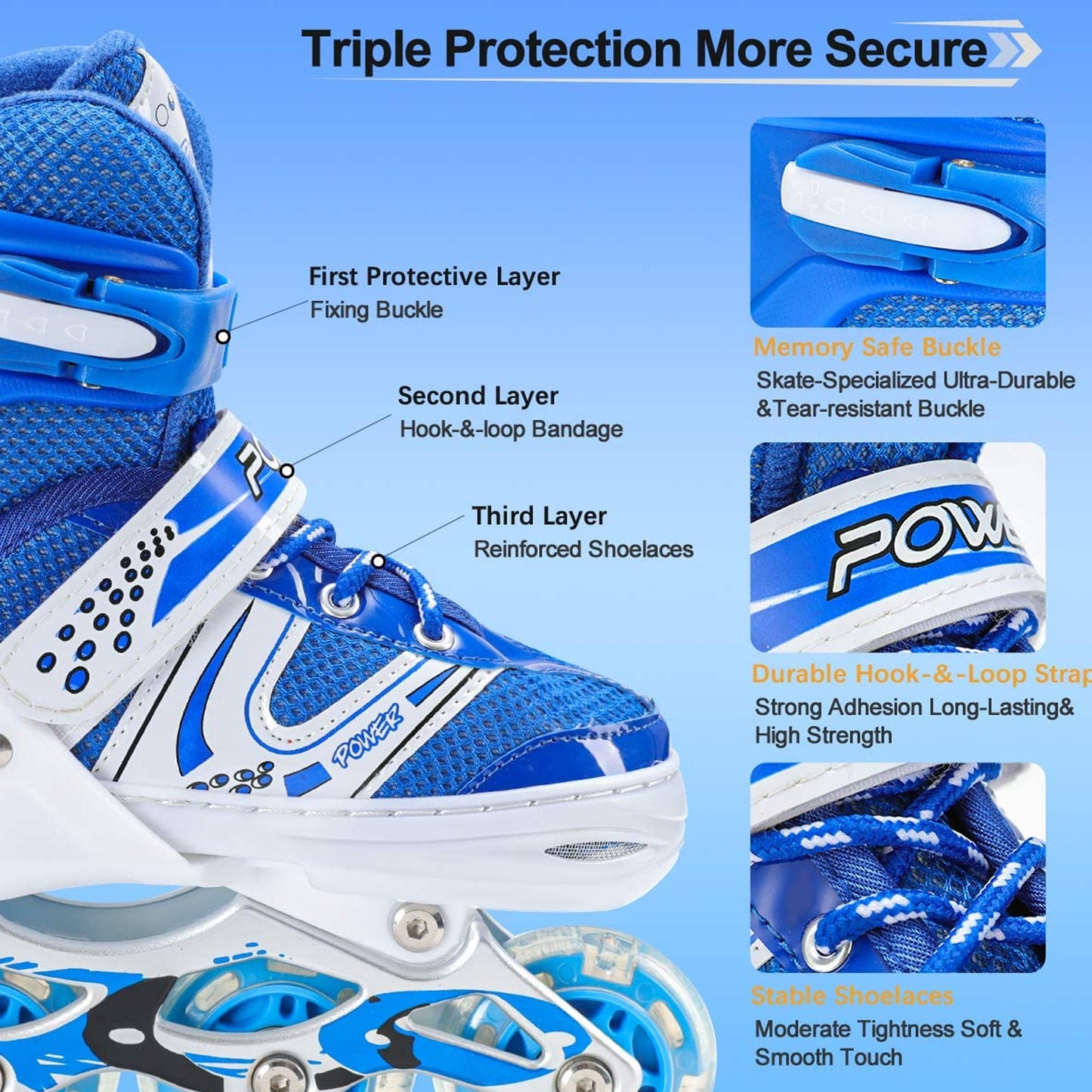 7554 Inline Skates With Led Flashing Light Wheel With Adjustable Length Skate Premium High Quality Skates Pair