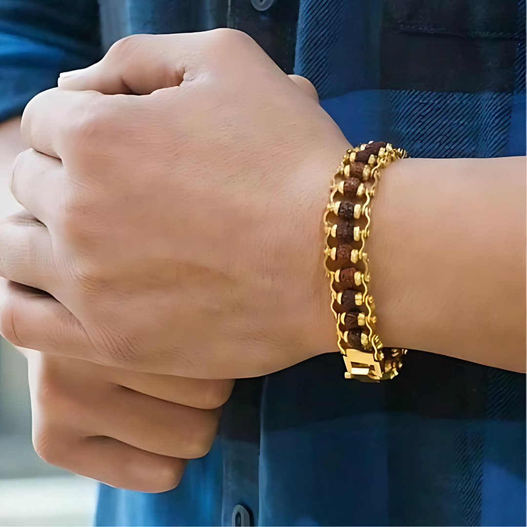 Gold Plated Rudraksha Bracelet for Men