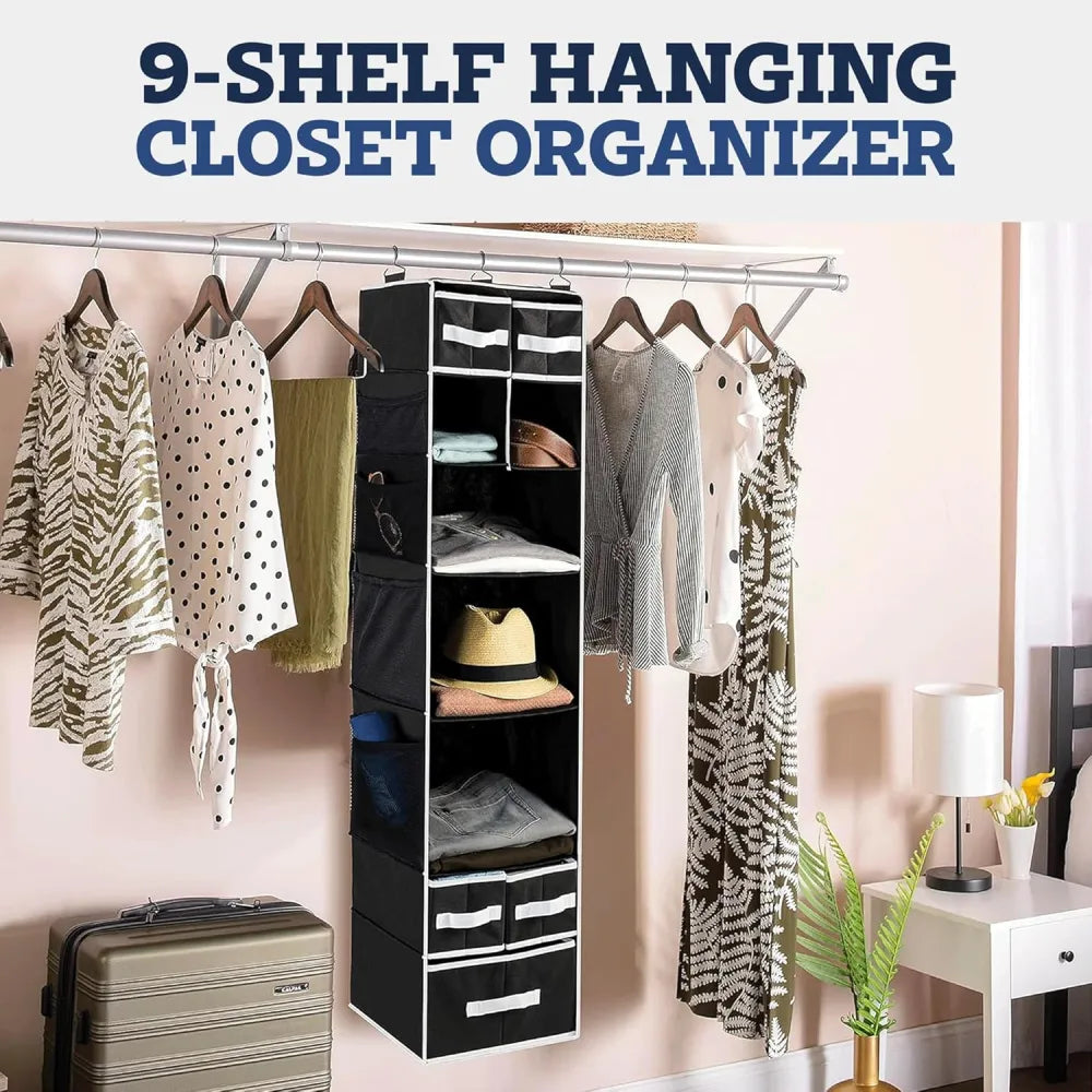 9 shelf hanging closet organizer with 5 drawer organizers - home improvement