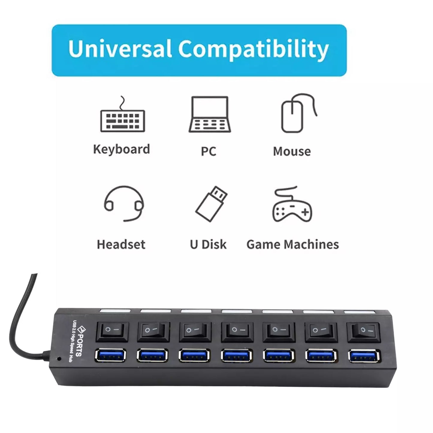 7-Port USB Hub with Switches