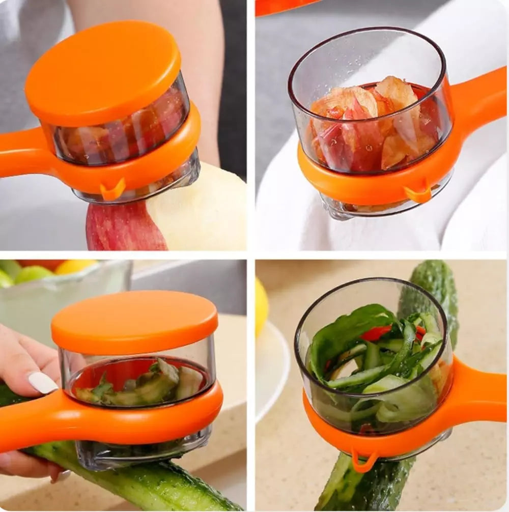 Ergonomic Peeler with Peel Container