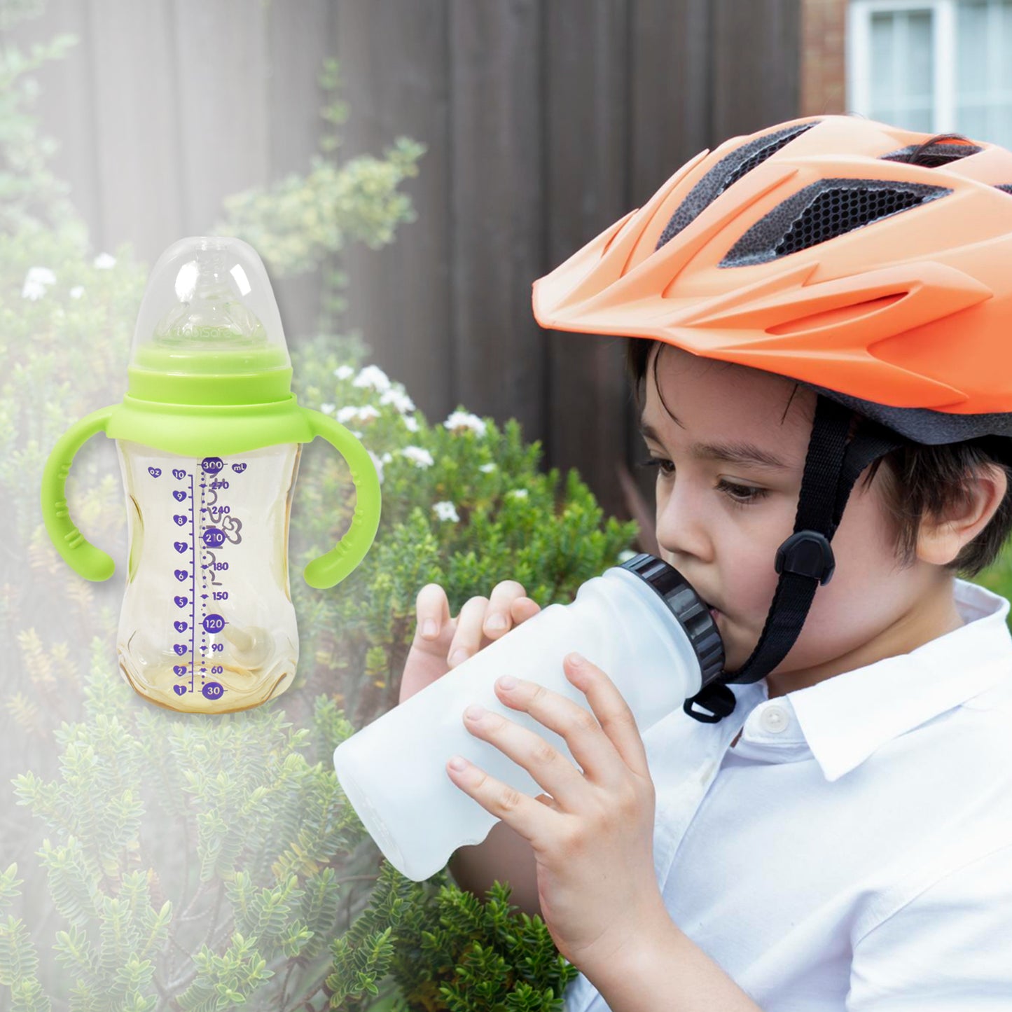 Plastic Baby Feeding Bottle With Handles Cleaning Brush Straw (300 Ml 1 Pc)