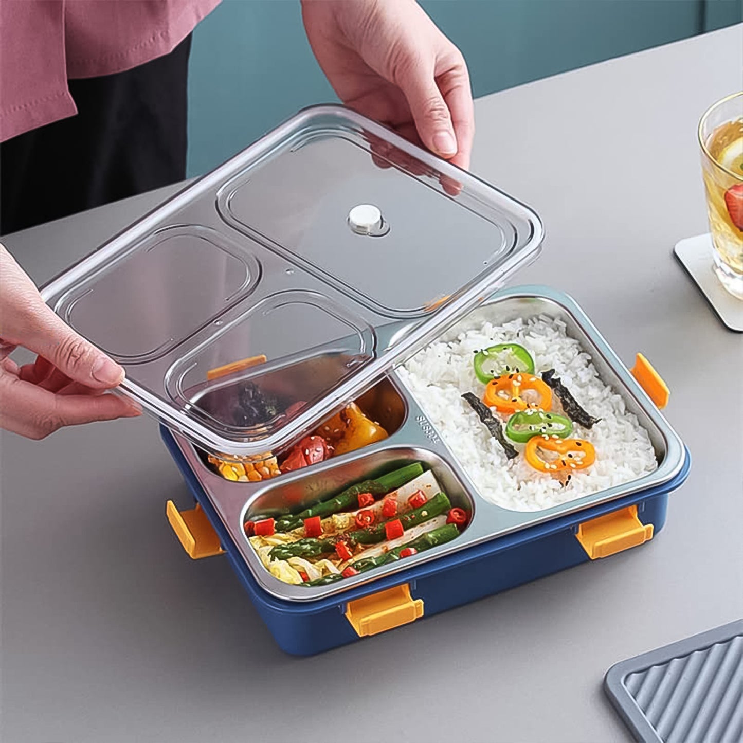 3-Compartment Stainless Steel Lunch Box