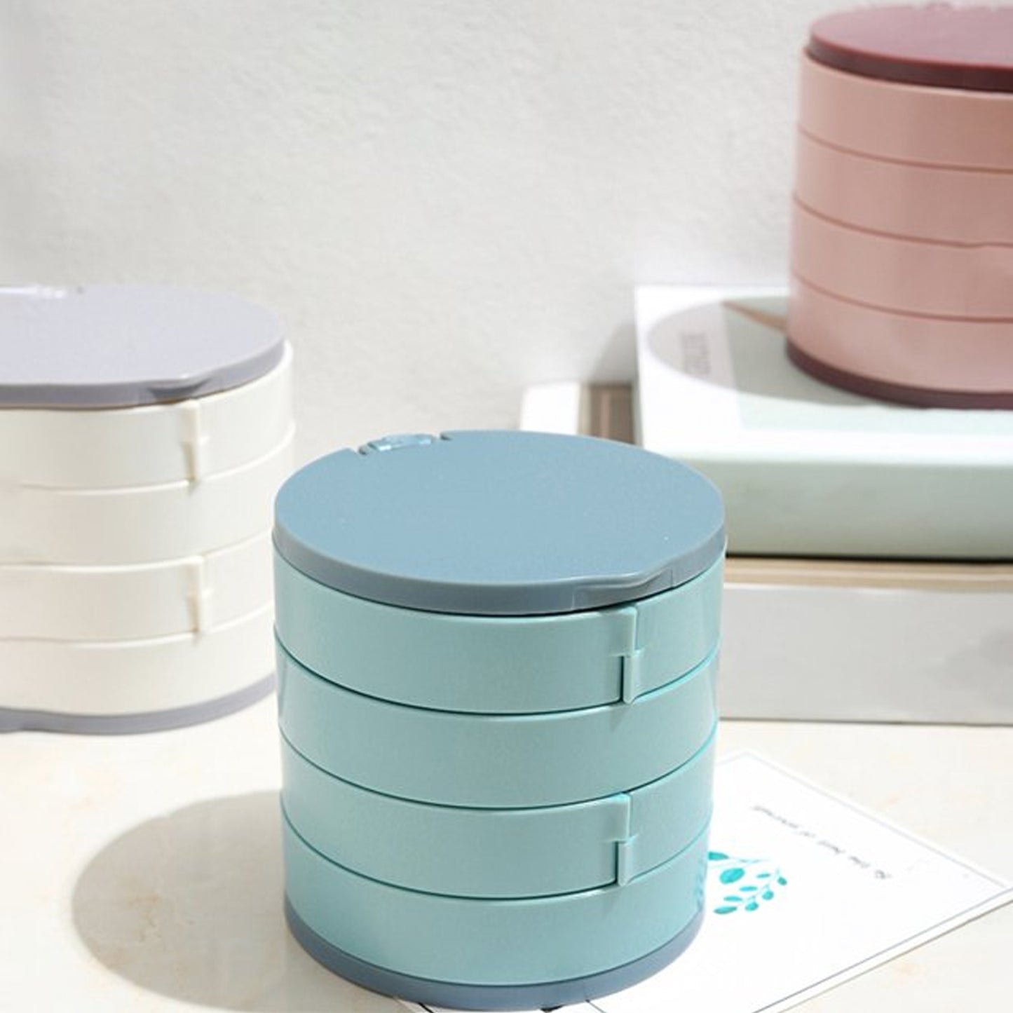 4083 4 Layers Jewellery Box 360 Degree Rotating Jewelry Box Jewelry And Earring Organizer Box With Mirror Accessory Storage Box Travel Decor Portable Jewelry Case Ornaments Storage Box Necklace Jewelry Organizer Jewelry Organizer Box