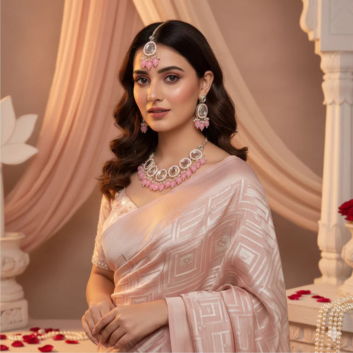 Pink Meenakari Kundan Jewelry Set