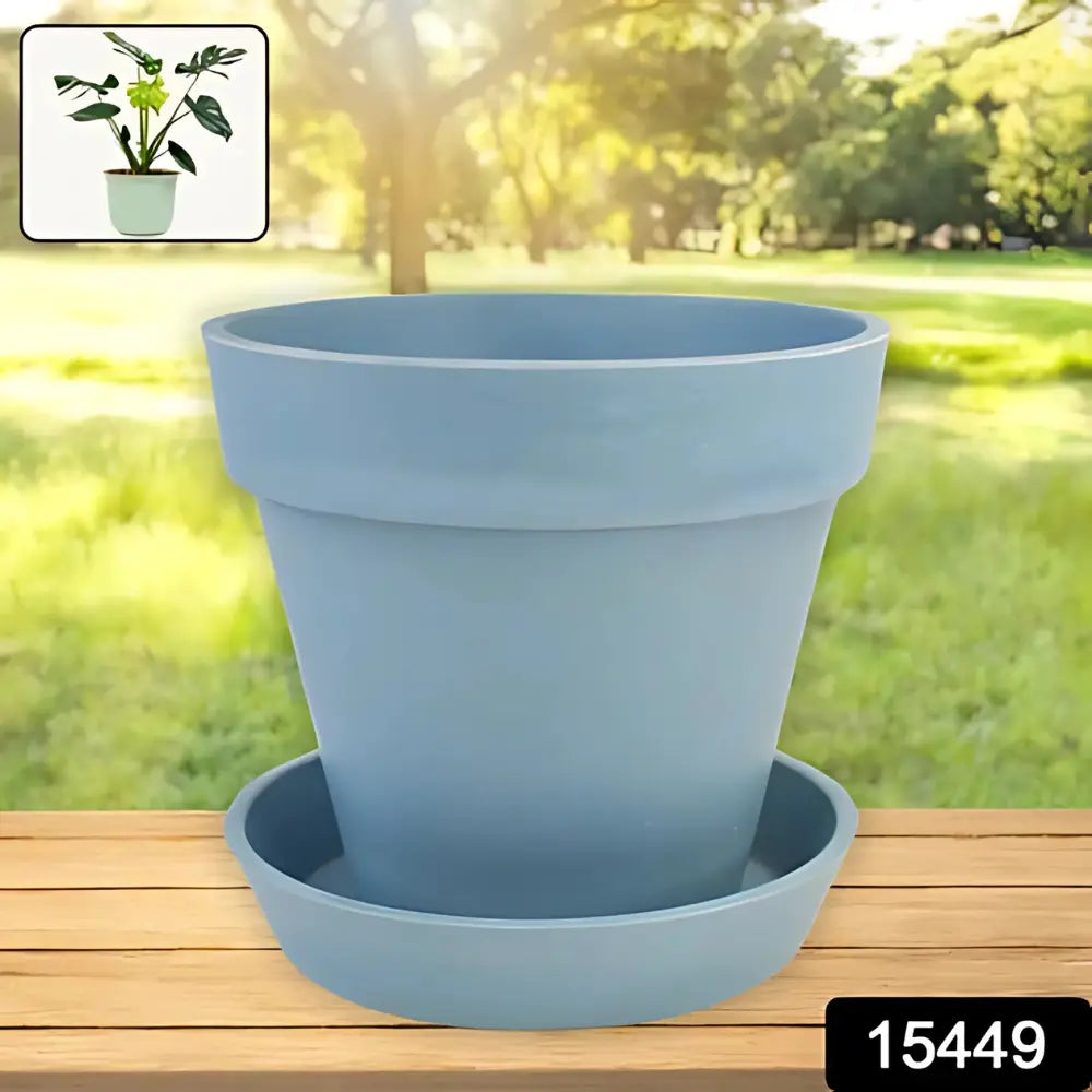 Heavy Plastic Flower Pots With Tray (1 Pc)