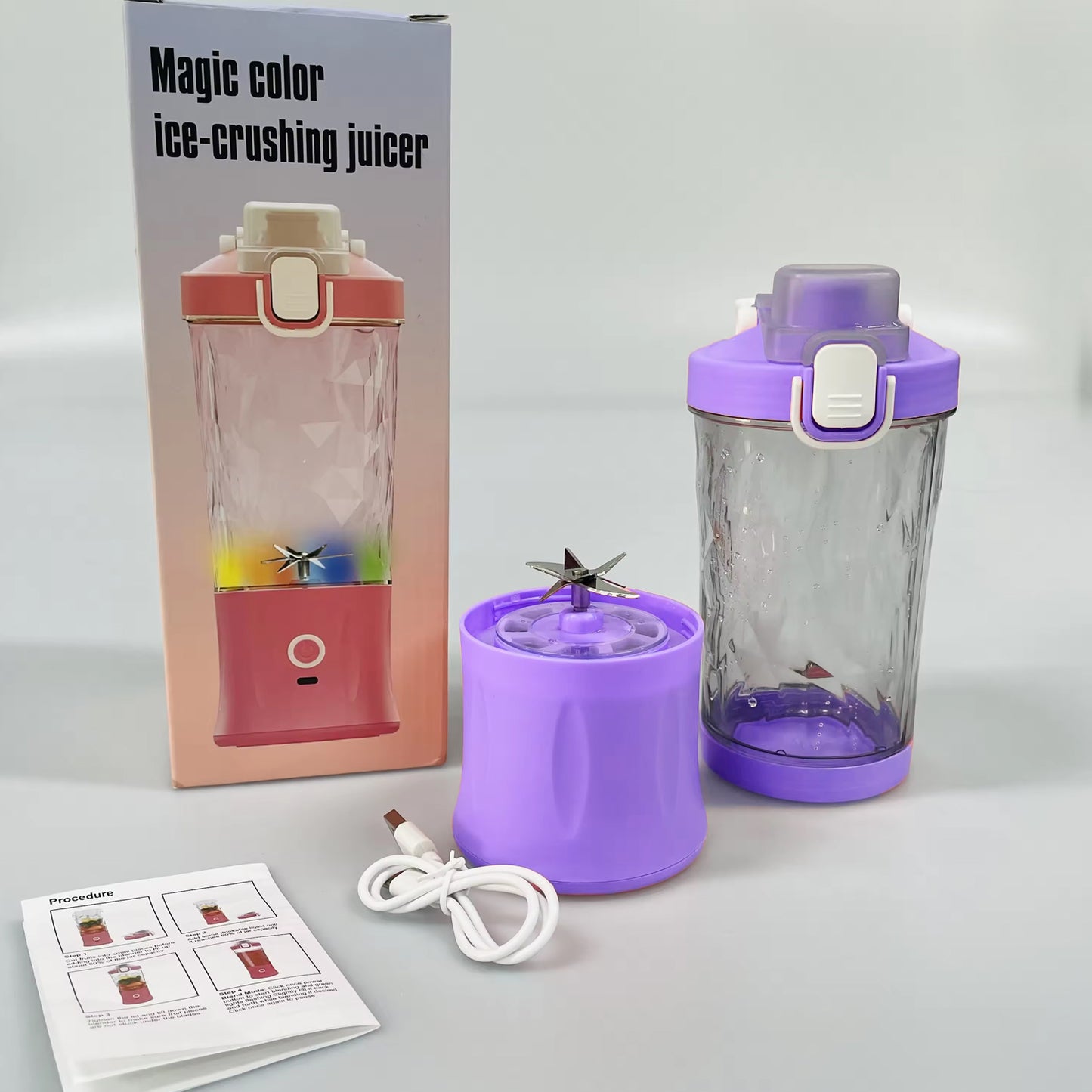 Eletric Crusher Juicer With Multicolor Light 8 Blades (600 Ml Multicolor)