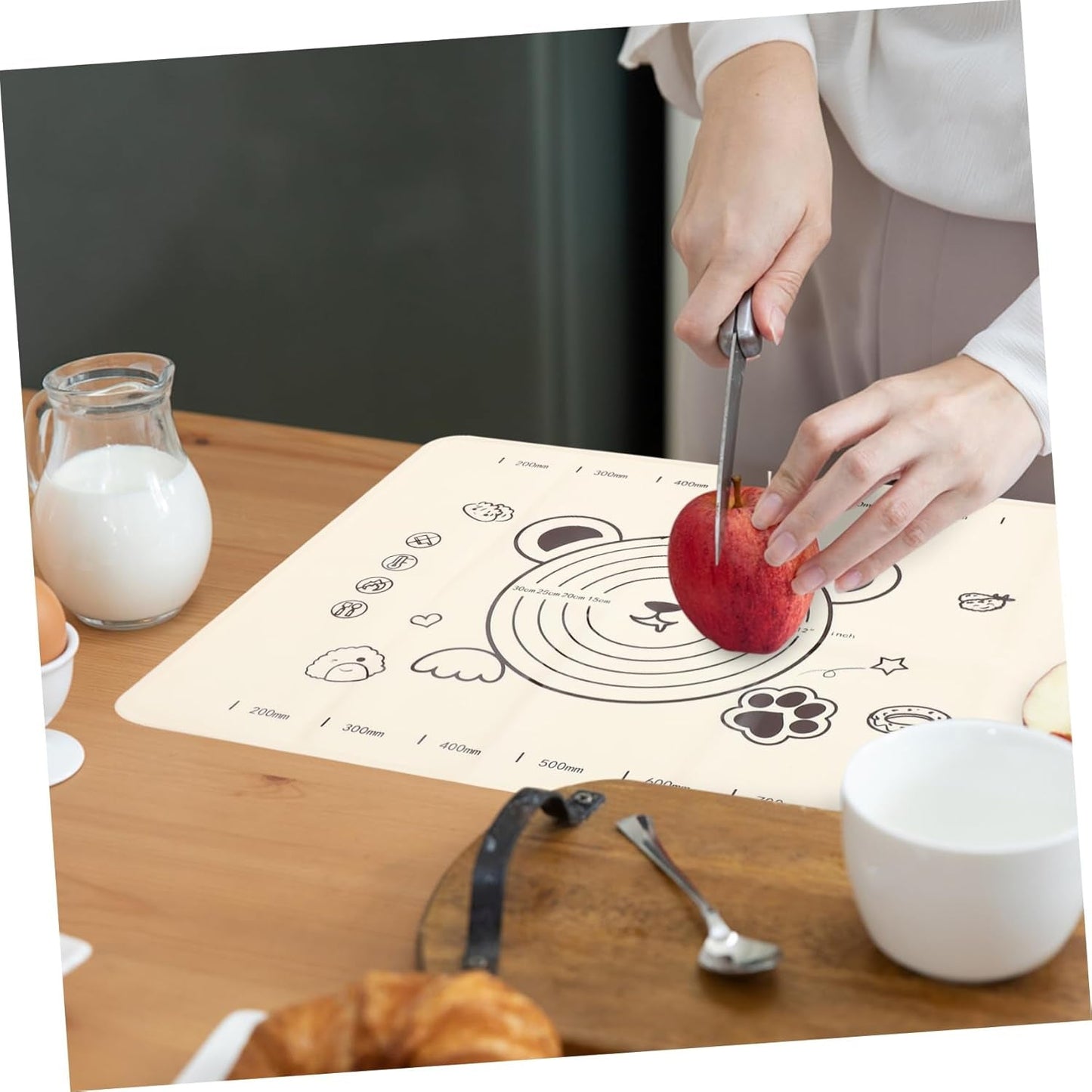 3 In 1 Low Silicone Baking Mat With Wooden Belan Cake Scraper (3 Pcs Set 7050 Cm)