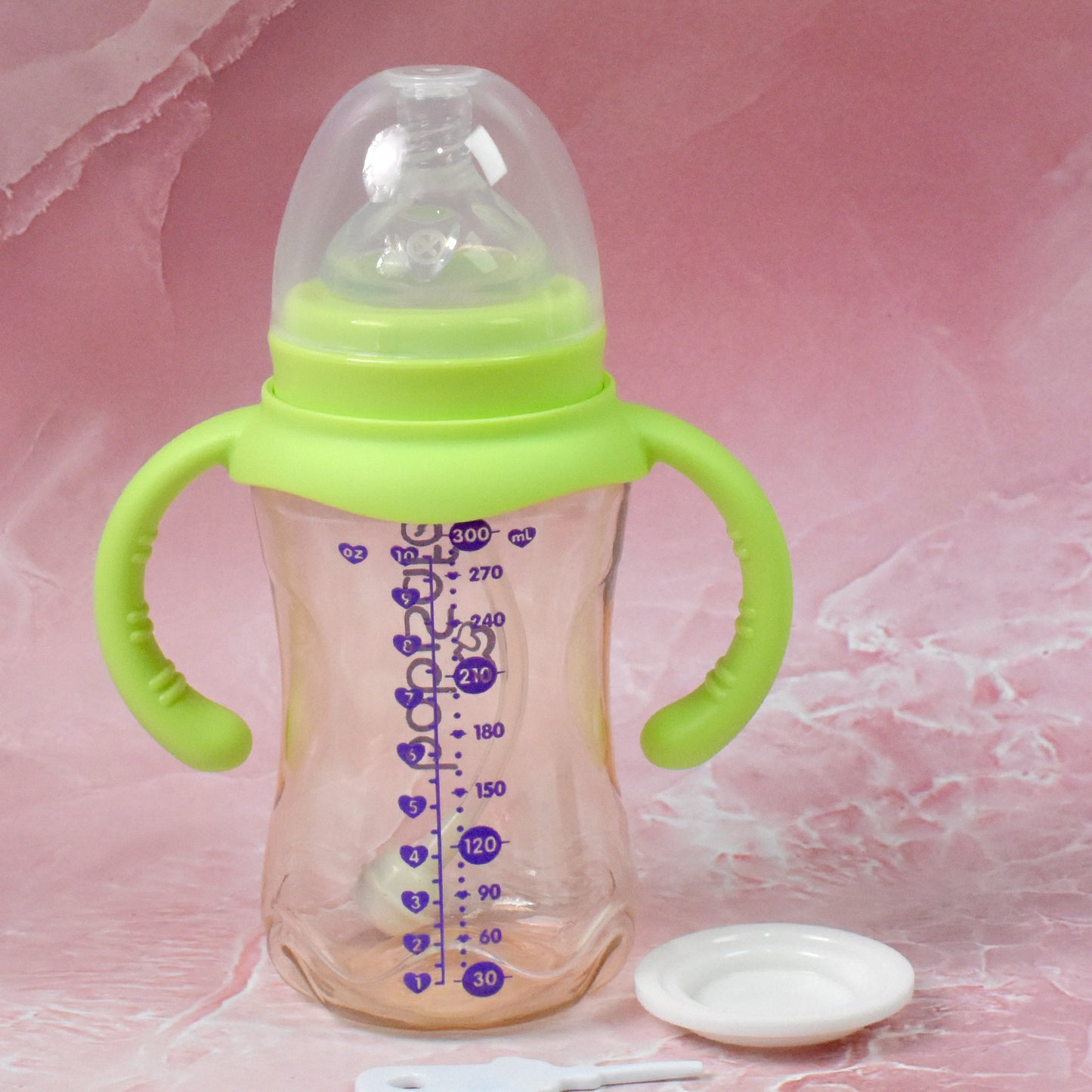 Plastic Baby Feeding Bottle With Handles Cleaning Brush Straw (300 Ml 1 Pc)