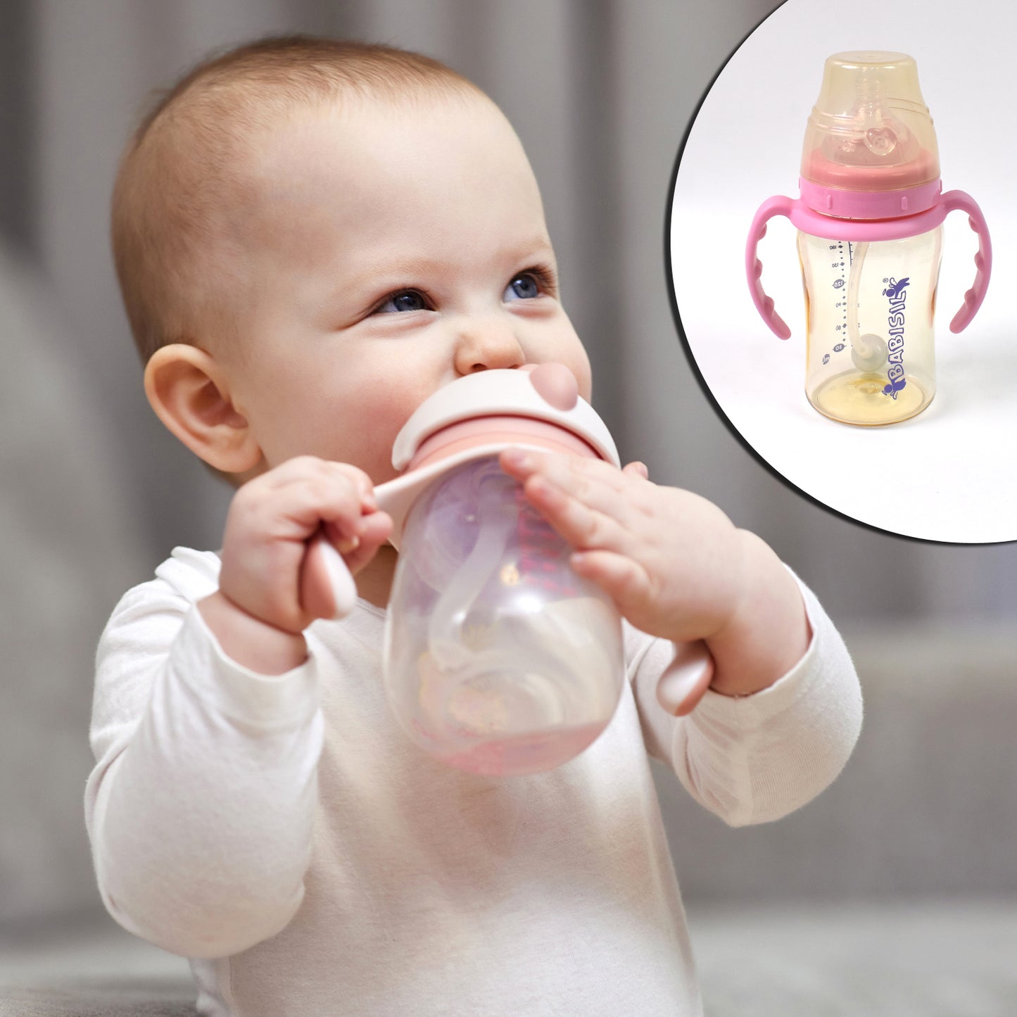 Plastic Baby Feeding Bottle With Handles Straw (220 Ml 1 Pc)