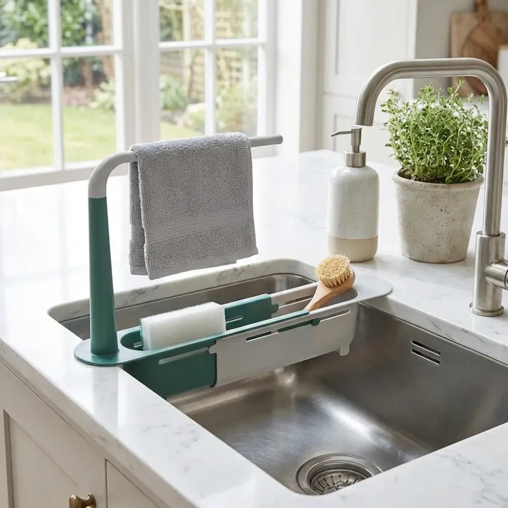 Adjustable sink storage rack