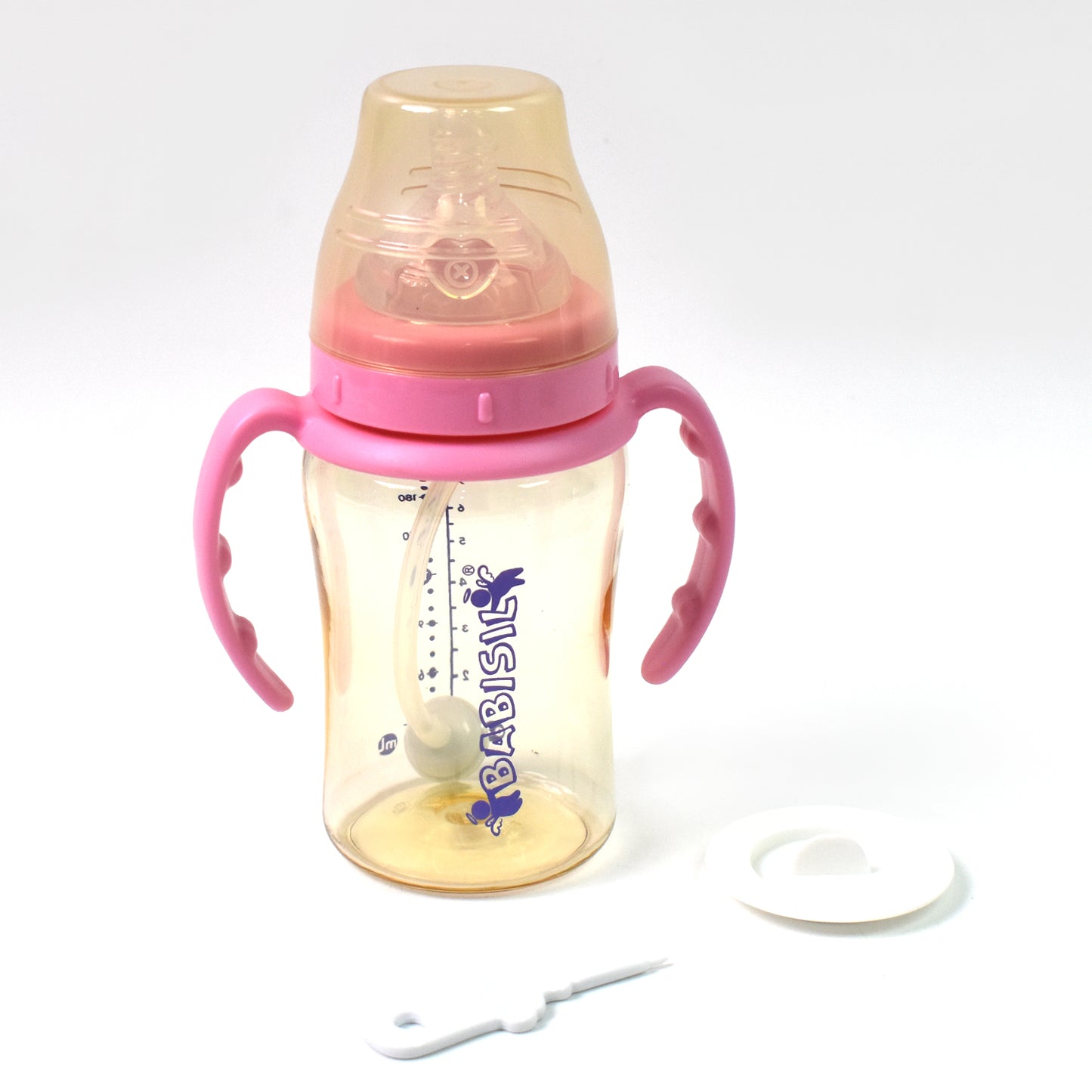 Plastic Baby Feeding Bottle With Handles Straw (220 Ml 1 Pc)