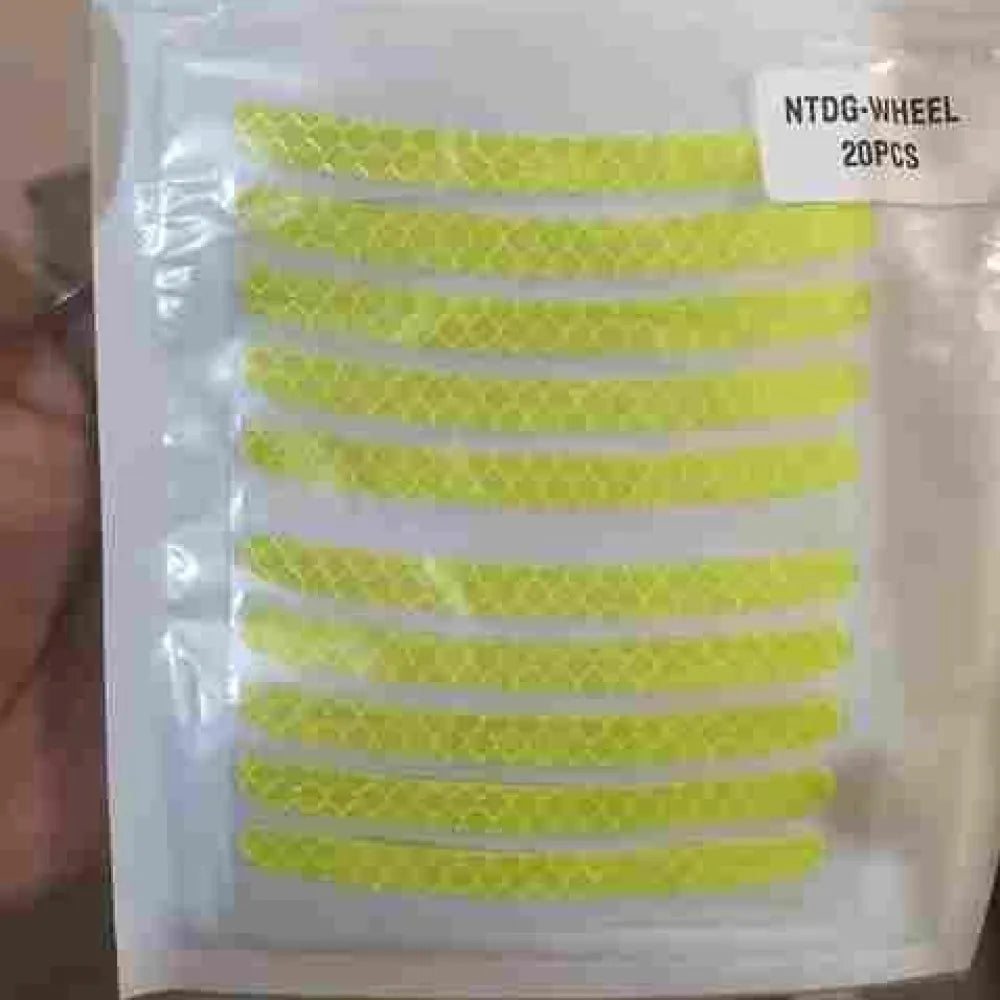 Packaged yellow reflective wheel stickers.