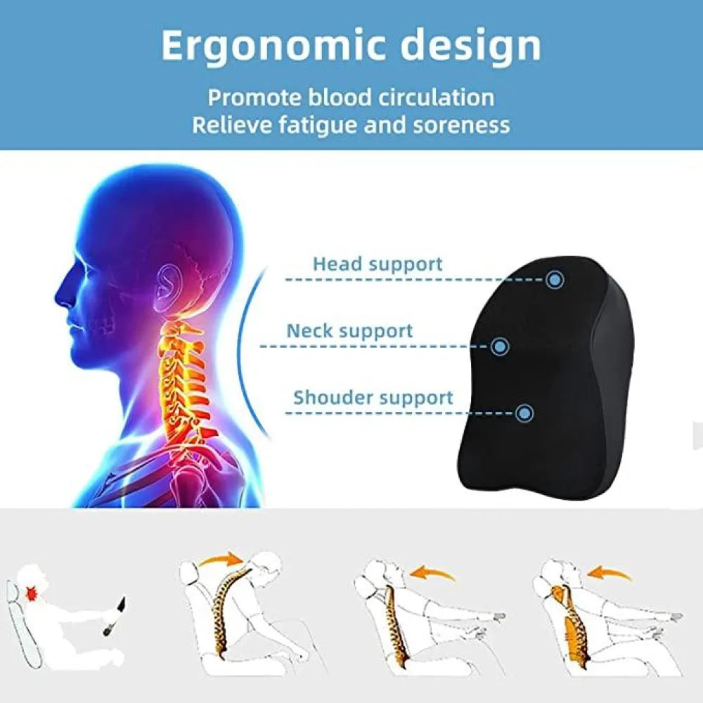 Car seat headrest neck rest pillow cushion for all cars- ergonomic memory foam support neck/back pain relief