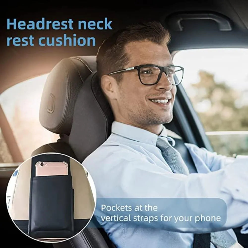 Car seat headrest neck rest pillow cushion for all cars- ergonomic memory foam support neck/back pain relief
