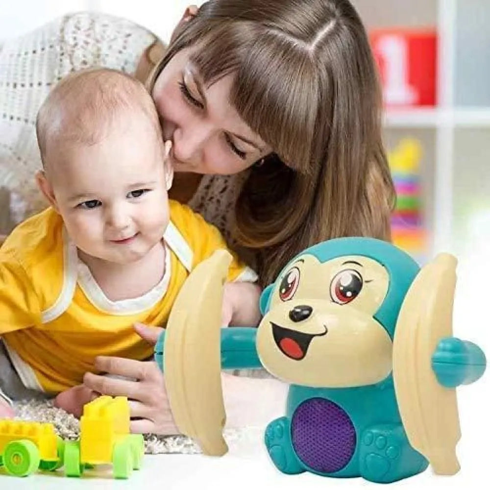 Blue and tan monkey toy with bananas.