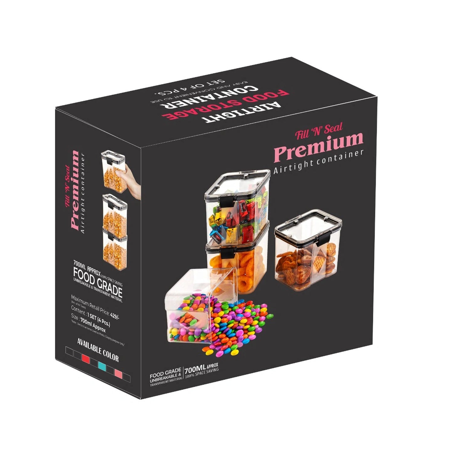 4 Pc 700ml Square Food Containers