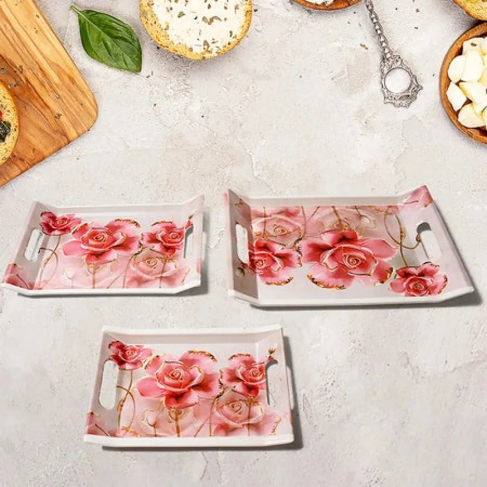 Floral tray set – 3 pcs - home & kitchen