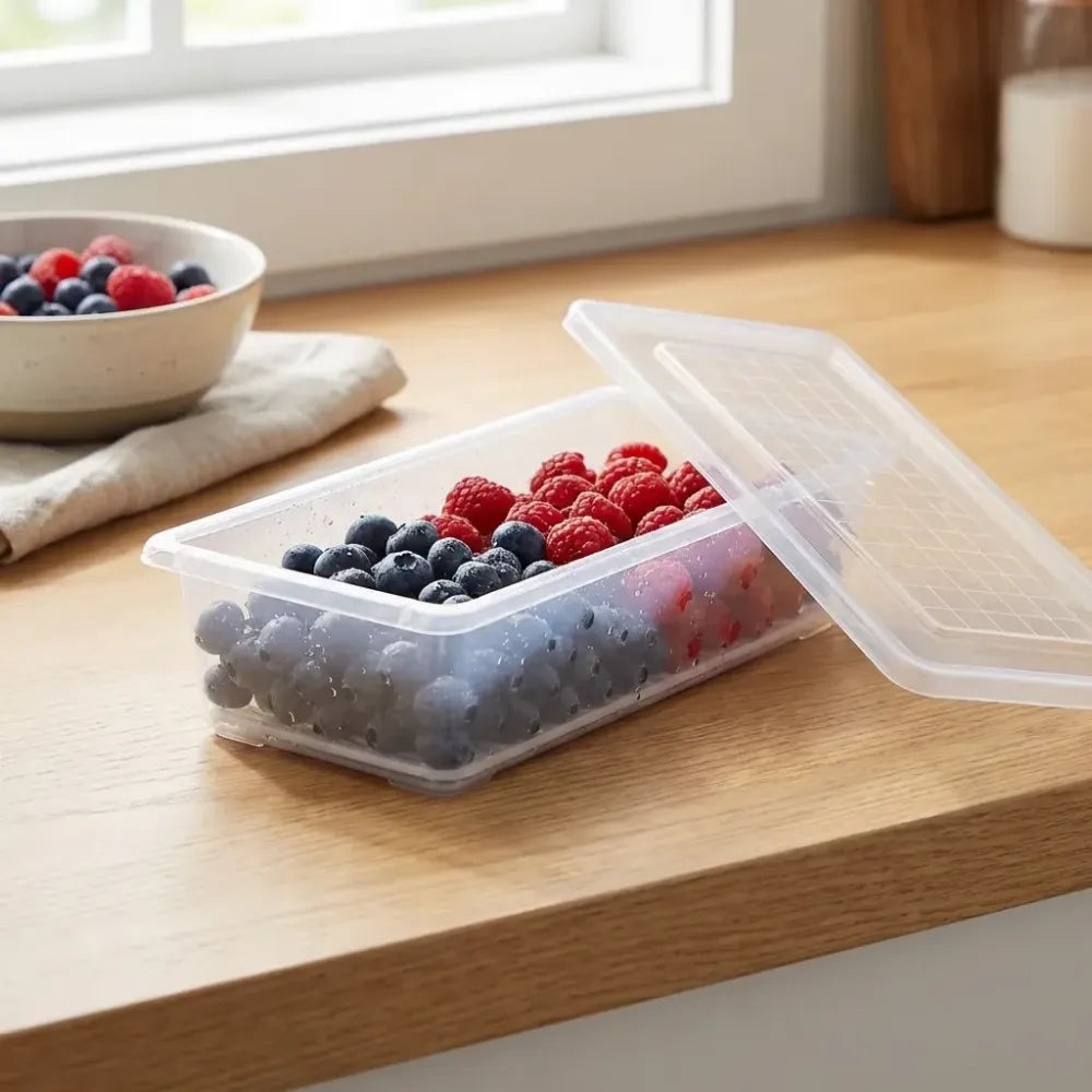 Fridge storage container with drain plate - home & kitchen