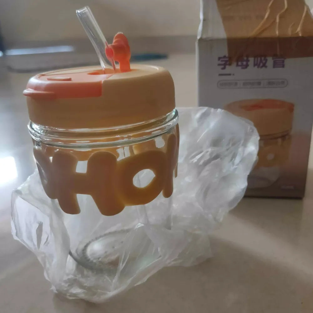 Glass tumbler mug with lid & sleeve