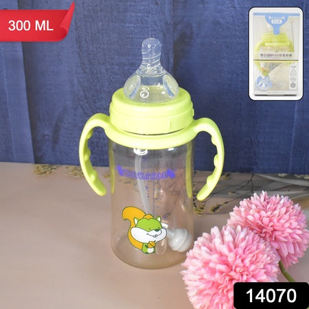 Plastic Baby Feeding Bottle With Handles Cleaning Brush Straw (300 Ml 1 Pc)